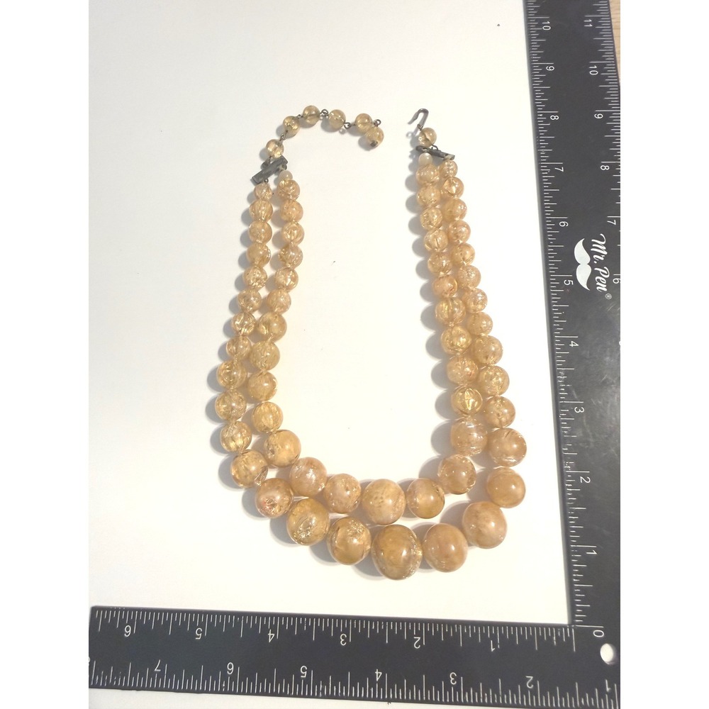 Vintage Honey Amber Crackle Bead Double Strand‎ Necklace Graduated MCM Statement
